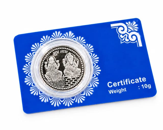 Silver Plated Laxmi Ganesh Coin, 10 Grams, Religious Gift for Festivals and Occasions