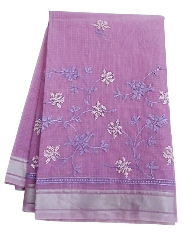 Self Design Embroidered Kota Doria Cotton Blend Saree with Unstitched Blouse