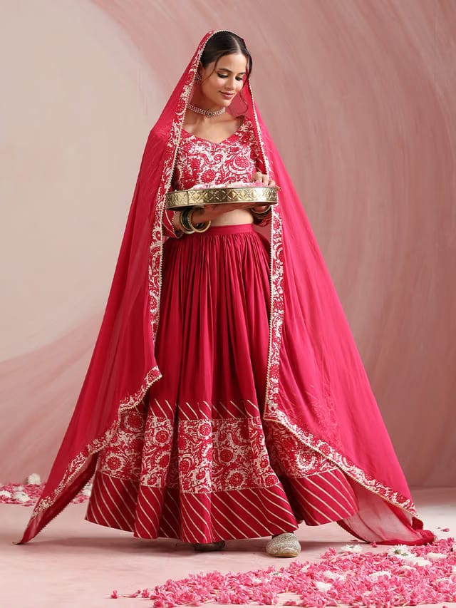 Khushal K Floral Printed Gotta Patti Ready to Wear Lehenga & Choli With Dupatta
