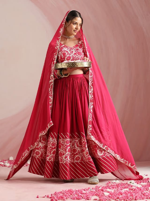 Khushal K Floral Printed Gotta Patti Ready to Wear Lehenga & Choli With Dupatta