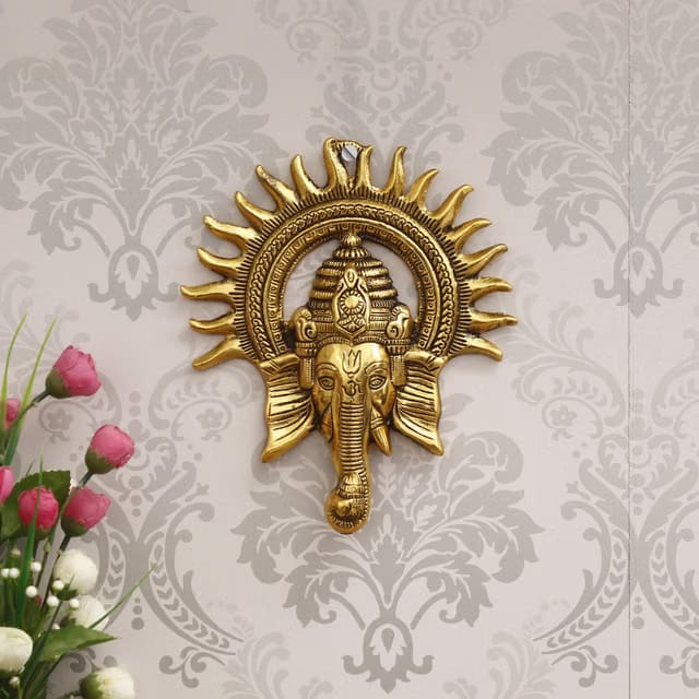 eCraftIndia Golden Metal Sun Decorative Ganesha Wall Hanging