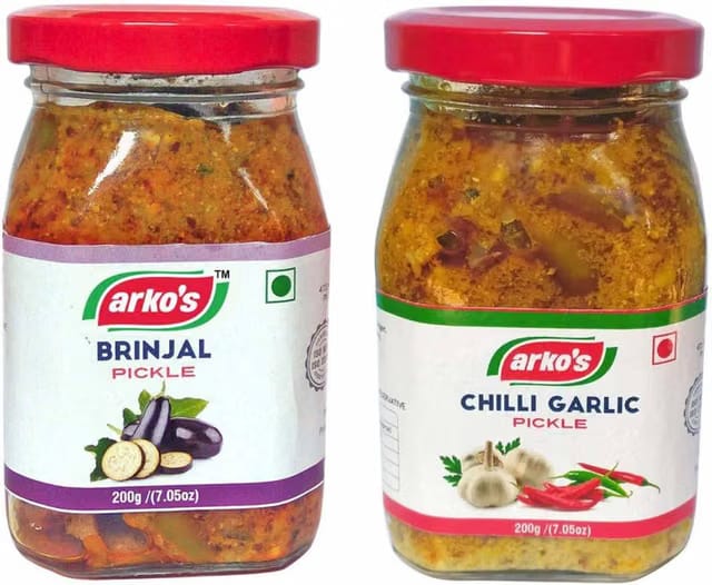 ARKOS Homemade Combo Pickle Brinjal and Chilligarlic Pickle Mixed Pickle