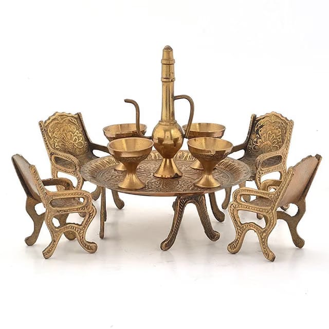 Paartha Saarthi Rajasthani Antique Decorative Handcrafted Vintage Handmade Elegant Designer Brass Dining Table Chair