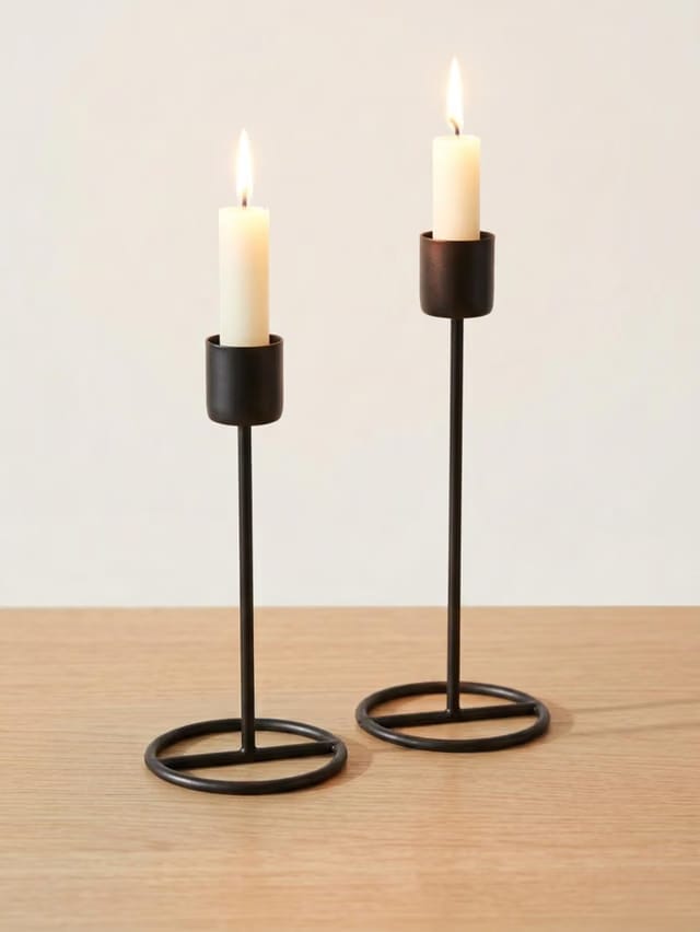 Minimalist Candle Holder Set of 2 – Black Metal Decorative Candle Stand for Home Decor
