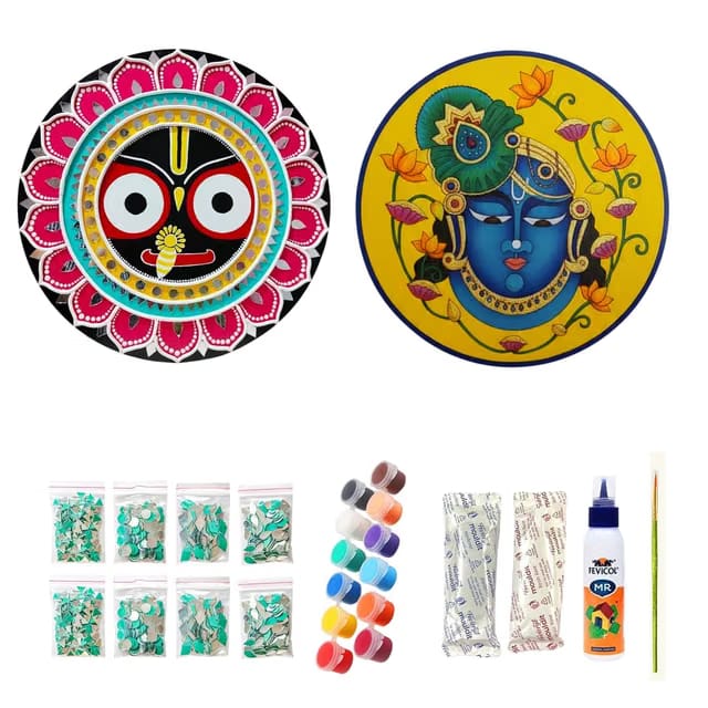 Jagannath Srinath Ji lippan Art kit for Adults Birthday Gift wall Decor kit Mirror Work MDF Board Indian Traditional Art