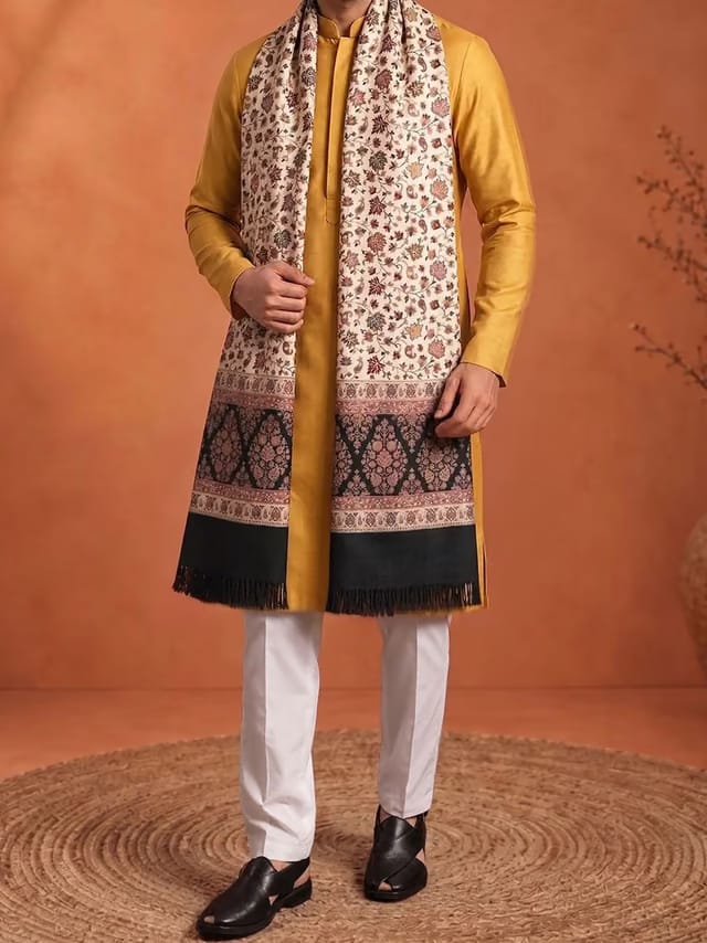 Sangria Men Ethnic Floral Woven Design Winter Kashmiri Pashmina Shawl