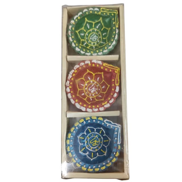 Traditional Handpainted Terracotta Diyas Set of 3 for Diwali