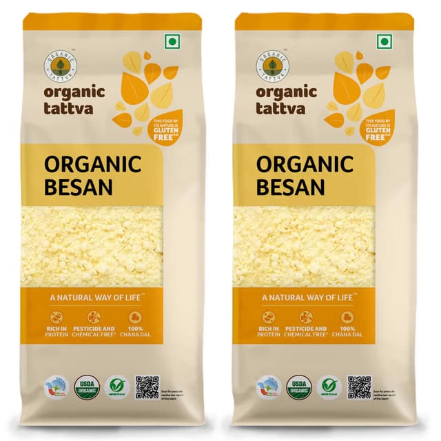 Organic Tattva Besan 500g,Gram Flour, Freshly Milled Chana Dal, 2 Pack