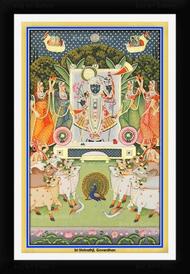 Shrinathji with Cows & Gopis Pichwai Painting Framed Size 13.5X19.5 Inches