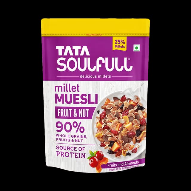 Tata Soulfull Millet Muesli-90% Fruit, Nut, Wholegrain, 8g Fibre, 9g Protein Cereal