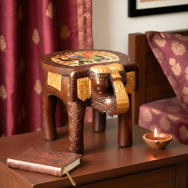 Hand-Painted Wooden Elephant Small Showpiece, 8-Inch, Traditional Rajasthani Decorative Table & Home Décor Accent