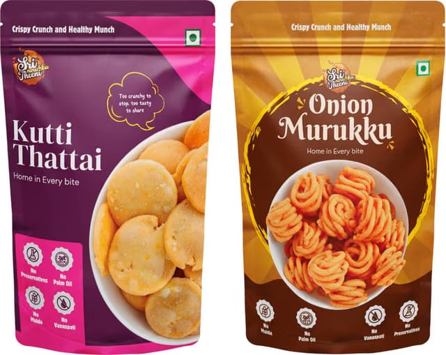 Sri norukku Theeni Thattai & Onion Murukku Combo Pack of 2 Chakli
