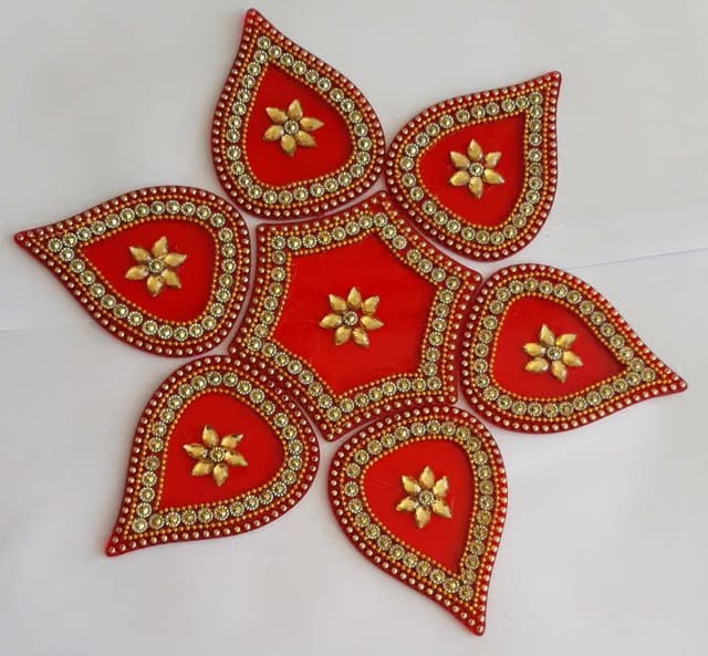 MADHULICA Creations Rangoli_ E 186 Designer Acrylic Rangoli Flower Shape Handcrafted Decorative Diwali Rearrangable