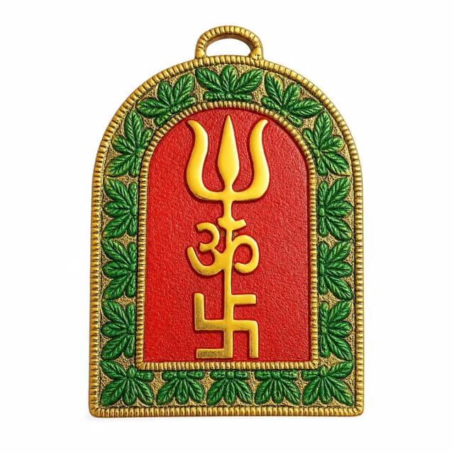 Om Trishul Swastik Wall Hanging, Metal Vastu Decor for Home, Office and Shop, Gold, 5.5 x 3.5 Inch
