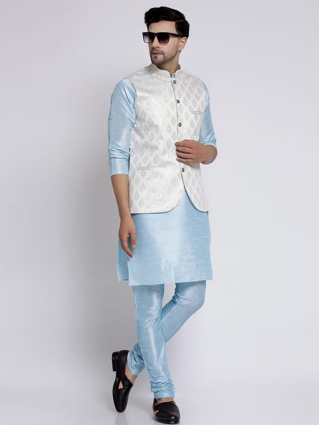 TS LIFESTYLE Men Regular Kurta & Churidar With Nehru Jacket Sets