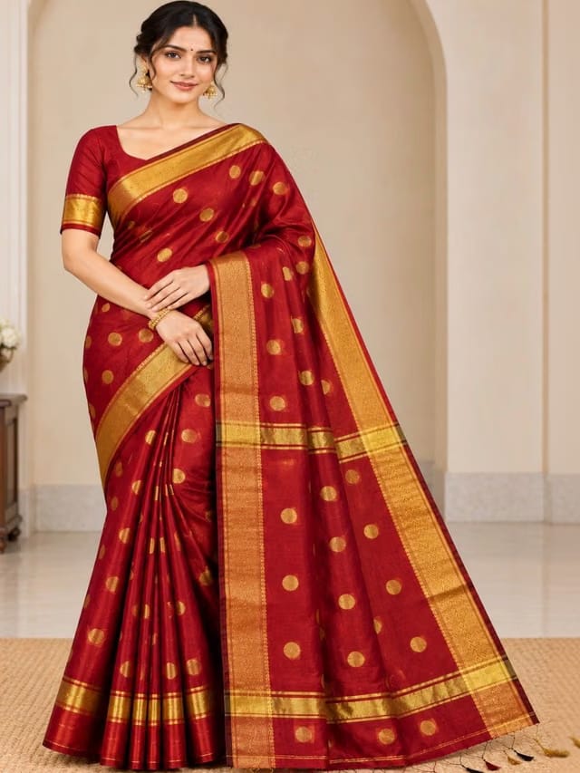 Naarii n Sari Polka Dot Zari Silk Cotton Designer Maheshwari Saree