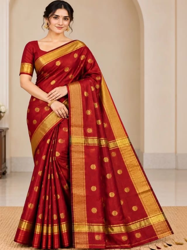Naarii n Sari Polka Dot Zari Silk Cotton Designer Maheshwari Saree