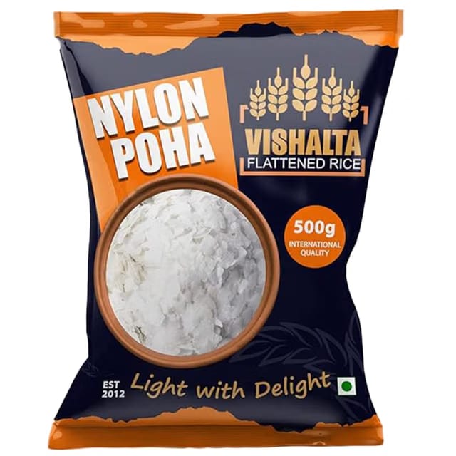 Vishalta Nylon Poha for Chivda Thin 500 Gm - Flattened Rice, Patla Poha - High Fibre - Ready to Eat or Cook