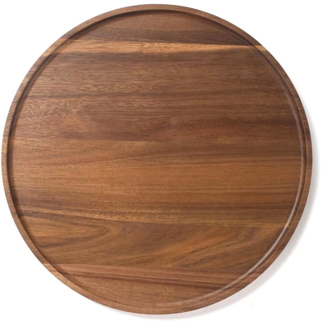 13.8" Round Wood Tray, Acacia Wooden Decorative Serving Tray for Coffee Table and Home Decor