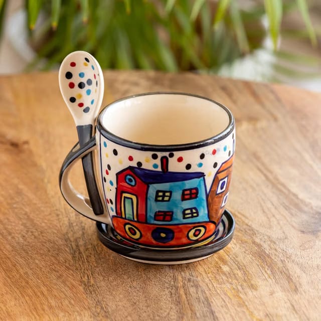 'The Hut Jumbo Cuppas' Ceramic Soup & Coffee Mugs Set with Coaster & Spoon