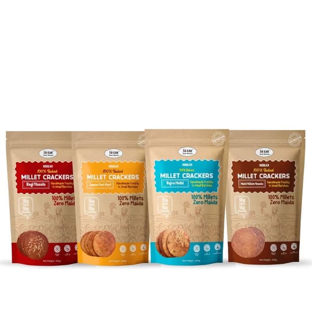 NIHKAN Baked Millet Crackers Ragi Jowar, Bajra & Multi All Flavours Combo - Healthy Snacks, No Wheat, No Maida