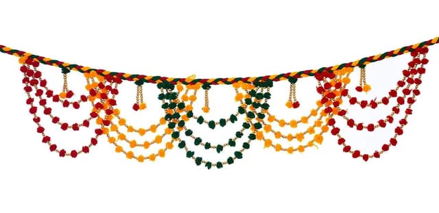 Traditional Pom Pom Main Door Hanging Bandanwar Toran Bandhanwar for Main Door Temple Decoration Bandarwar for Home