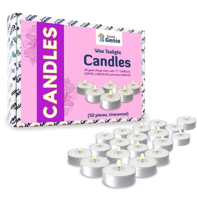 Home Genie Unscented, Smokeless, Dripless, Long Burn Time, Paraffin Wax Tealight Candles for Home Décor, Diwali Diya