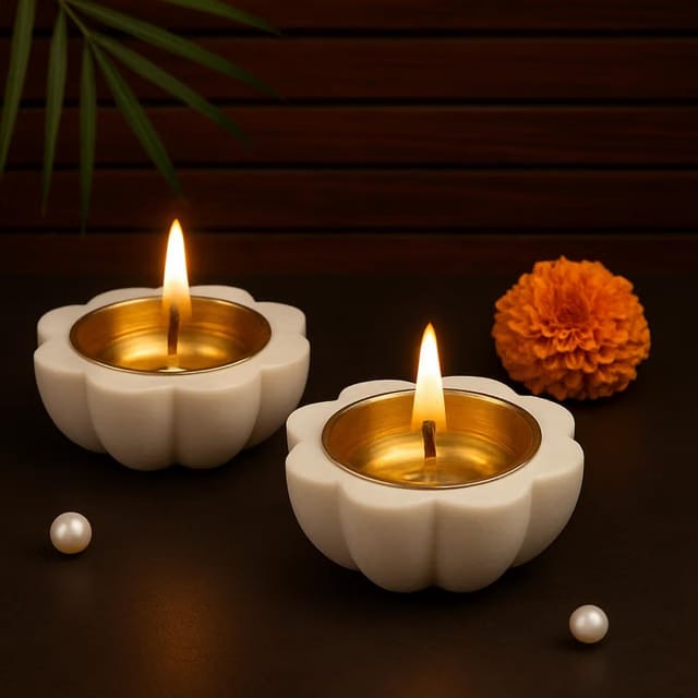 Marble Brass Diya with Premium Marble Base & Brass Finish Metal Holder