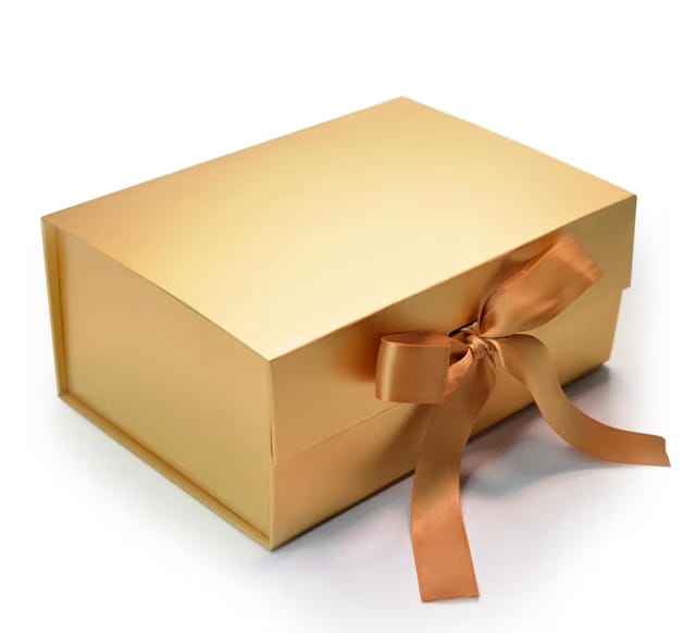 RBS® - Elegant Gold Gift Box with Ribbon (23 x 16 x 10cm) Empty Gift Boxes