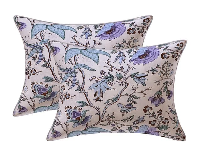 Texstylers Floral Pure Cotton Set of 2 Pcs Jaipuri Print 12" x 18" Small Cushion Pillow Covers, Blue
