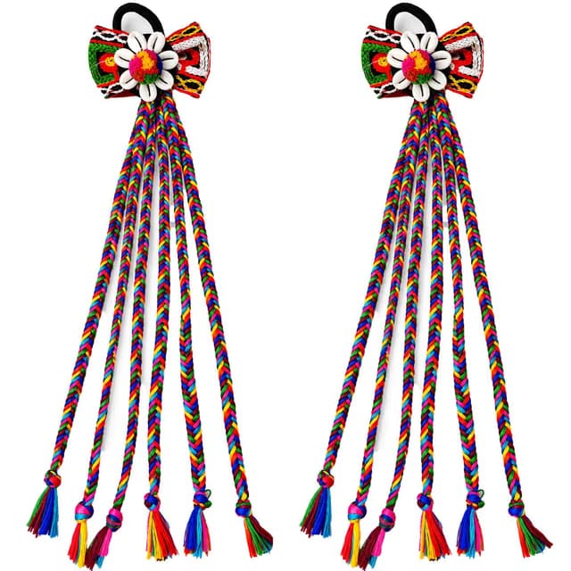 VAMA FASHIONS Navratri Special Accessories Multicolor Kutchi Embroidered Hair Paranda Boho Shell Beads Braided Hair