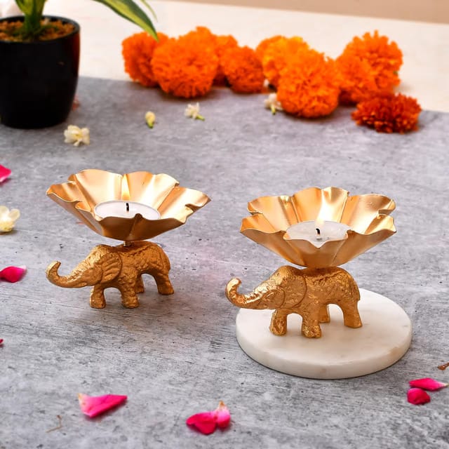 CraftVatika Elegant Metal Tea Light Candle Holder Set of 2 for Home Decor - Modern Design, Wedding & Diwali Decoration