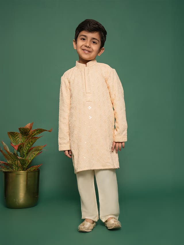 Boys Embroidered Regular Thread Work Kurta with Pyjamas