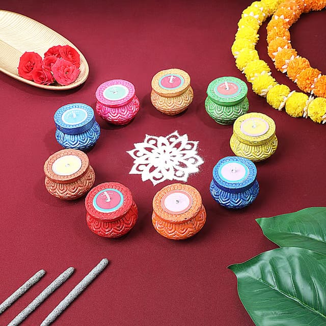 Welburn Veda&Co® Scented Decorative Matki Diya Pack of 9 for Diwali Decoration & Puja