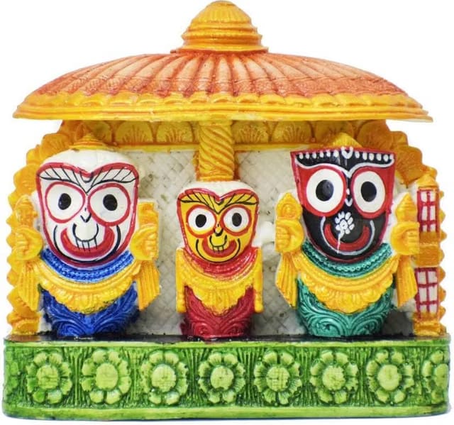 Idol of Lord Jagannath balaram and subhadra 4 x 4 Inch Multicolour, 1 Piece,Marble Dust