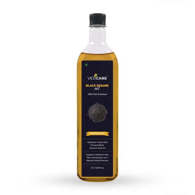 Vedcare Virgin Cold Pressed Black Sesame Seed Oil/Til ka Tel for Cooking, Diet, Hair & Body Massage