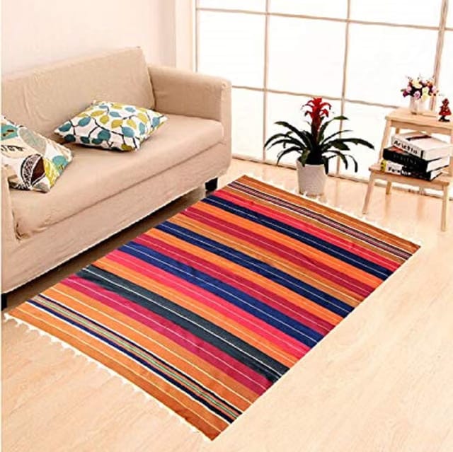 AV Pure Cotton Bhavani Carpet Solapur Satranji Extra Large Dhurrie Dari Rug for Living Room Hall (6 ftx 8.5 ft, King