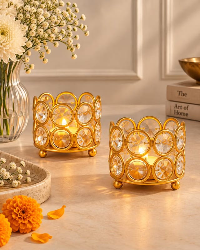 Homesake® Crystal Tea Light Candle Holders, Votives Bowl Candle Holders for Diwali Decoration foe Home