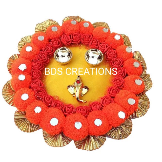 005 Designer Acrylic Decorated Diya BHAIDOOJ, Engagement Festive Diwali Pooja (24CM) Platter/Floating Plate/THALI