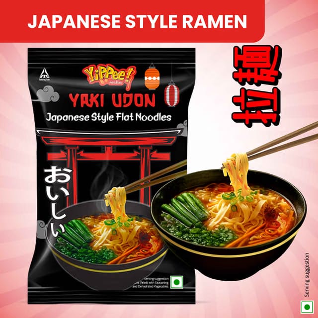 Yippee Japanese Ramen Noodles Yaki Udon- Rich and Savoury Flat Noodles