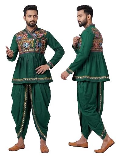 Style Kreations Men's Dark Green Gujarati Kediyu Set for Navratri, Garba, Dandiya & Festivals