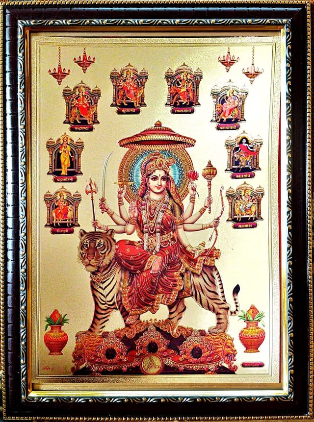 Gold Foil Embossed Durga Maa Photo Frame