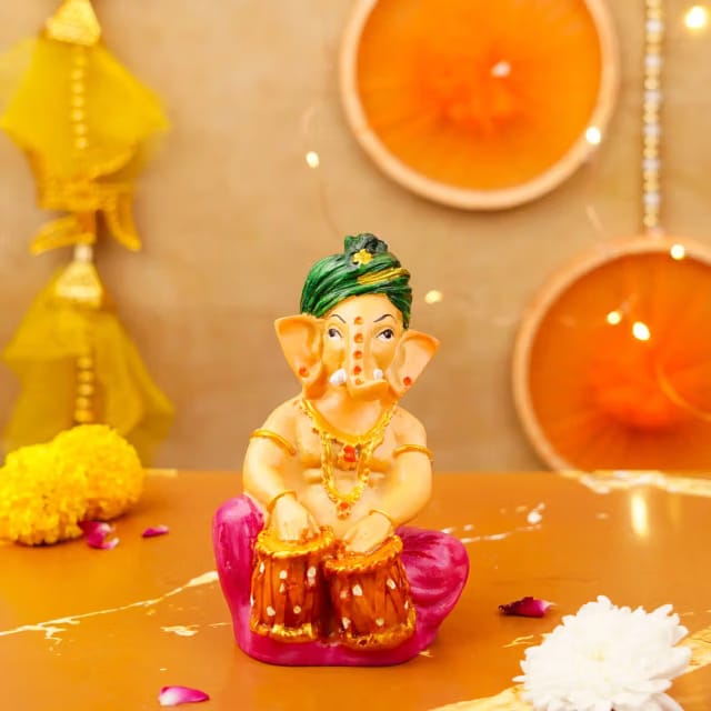 Green Pagdi Ganesha Playing Tabla