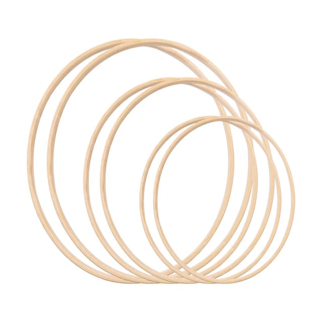 3 Sizes (8, 10, 14 Inch) Wooden Bamboo Floral Hoop Set of 6 Large Wreath Macrame Craft Hoop Rings for DIY Weddding