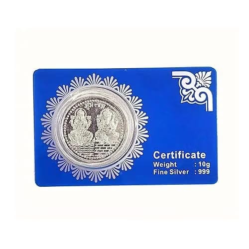 10gram Laxmi Ganesha pure silver plated coin in temper proof packing for Diwali