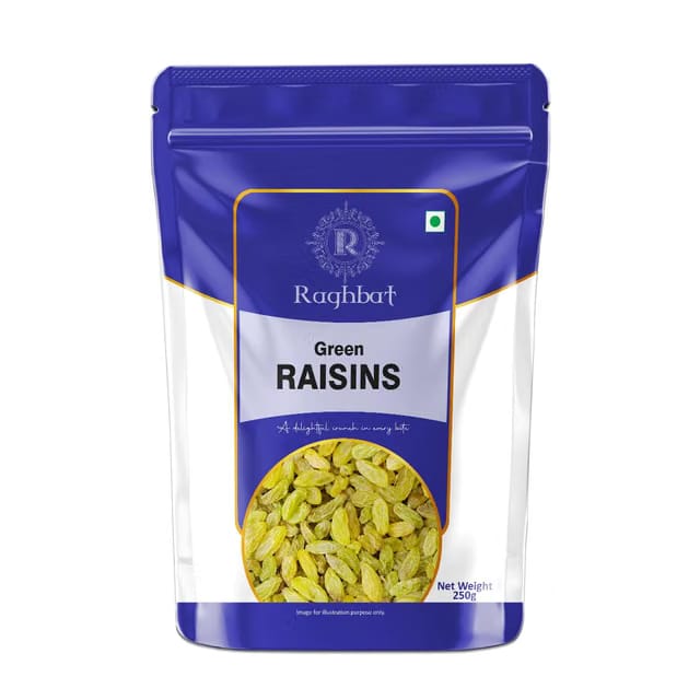 Raghbat Pure Raisins Seedless/Kishmish, 500g, Source Of Potassium, Premium Dry Fruits, Green Raisins