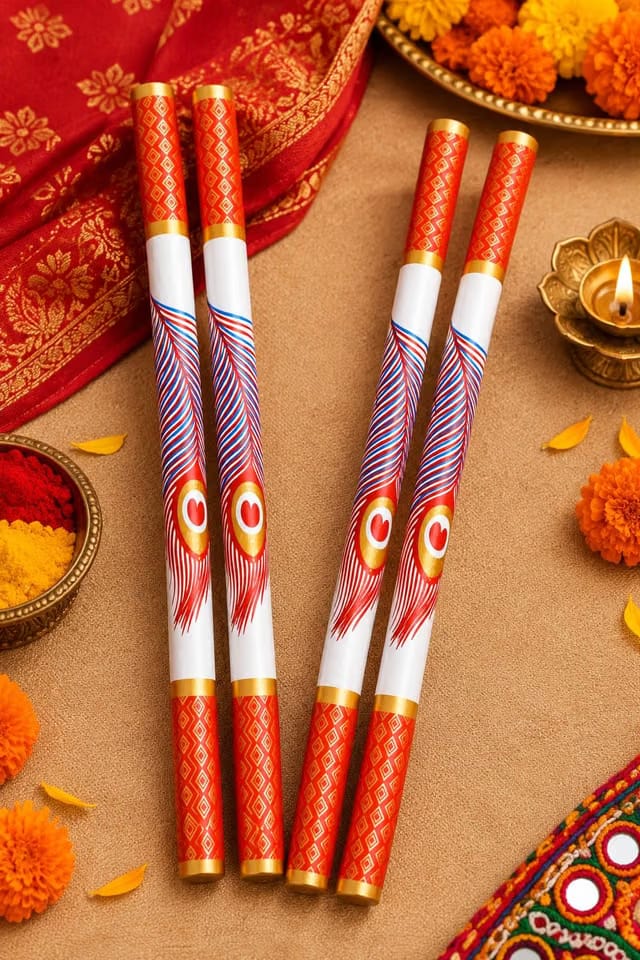AR Tapes Wooden Dandiya Sticks for Garba Raas Dance for Traditional Indian Festival Accessories for Kids & Adults
