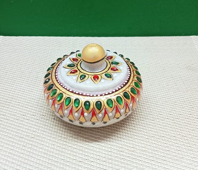 RD CRAFT hand made decorative marble kumkum box, sindoor box