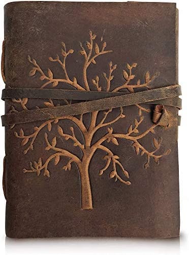 Leather Diary Embossed With Leaf of Tree & a Quote Antique Handmade Personal Leather Bound Diary cum Notepad for Men and