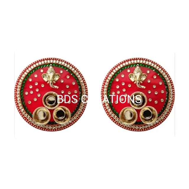 024 Red Designer Decorated Diya BHAIDOOJ, Engagement (15CM) Platter, Festive Diwali Pooja Floating Plate/THALI Pack of
